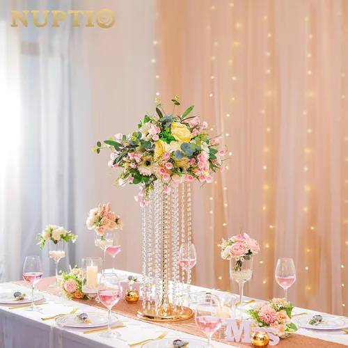 Vista 3 de Nuptio 2 centros de mesa de cristal dorado de 23.6 pulgadas de alto, jarrones de flores para decoración de mesas de fiesta