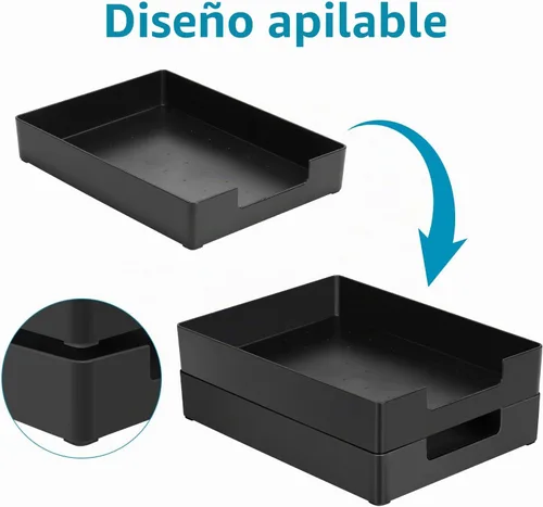 Vista 3 de Bandeja de cartas, bandeja organizadora de escritorio, bandeja organizadora de papel de plástico A4 para escritorio, bandeja de entrada rectangular