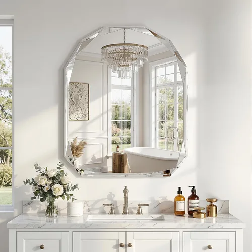 Vista 12 de Suidia Espejo de baño, espejo de pared de 20 x 20 pulgadas, espejo de baño sin marco con borde biselado para dormitorio, sala de estar, entrada