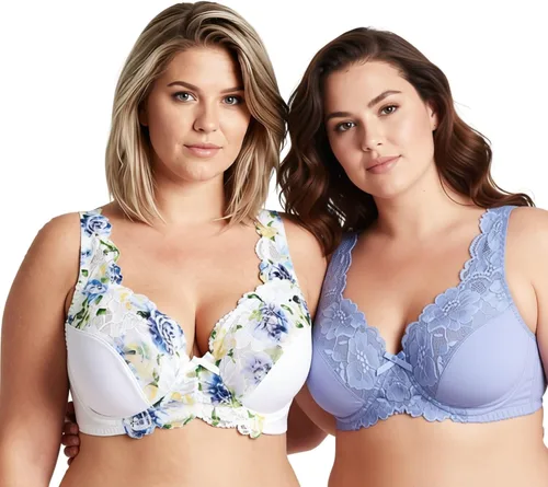 Vista 8 de Curve Muse Brasier reductor sin forro con aros para mujer con bordado de encaje, paquete de 2