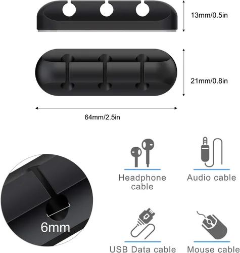Vista 3 de SOULWIT Clips de soporte para cables, paquete de 3 clips organizadores de cables de silicona autoadhesivos para escritorio, cable de carga USB