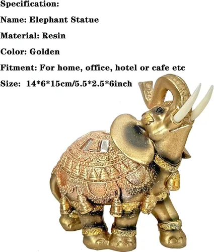Vista 7 de Estatuas de elefante dorado, decoración del hogar de Feng Shui para sala de estar, figuras de elefantes, coleccionables, decoración de regalo