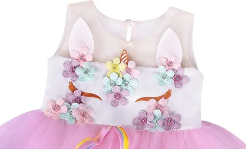 Vista 6 de Girls Unicorn Dress up Costumes Princess Tulle Flower Dress Cosplay Party Halloween Fancy Outfits with Accessories 5-12 Years