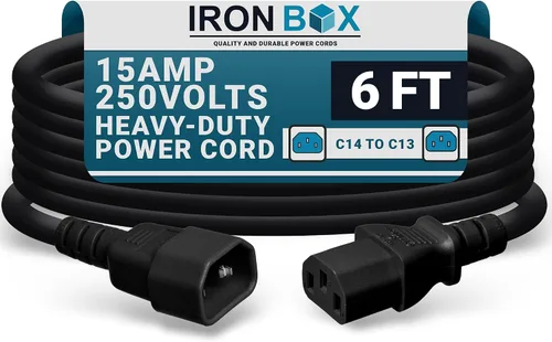 Vista 26 de IronBox Electric - Cable de Alimentación C14 a C13 de Servicio Pesado, 15A, 250V, Cable de Extensión para Computadora 14/3 AWG - Cables