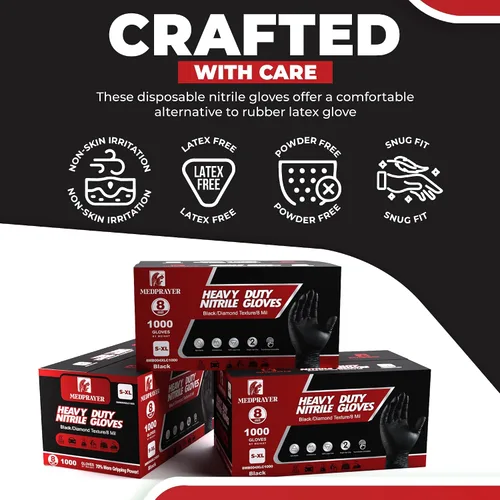 Vista 6 de Industrial Nitrile Gloves – Heavy Duty Latex & Powder Free Disposable Gloves with Diamond Texture Negro
