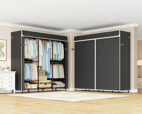 Vista 7 de ULIFHOME E14C - Sistema organizador de armario resistente, estantes de ropa independientes para colgar ropa, perchero ajustable de 58 pulgadas