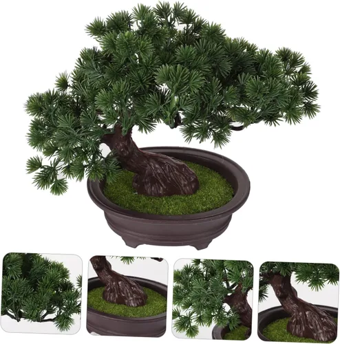 Vista 8 de Mini planta de plástico decorativa de pino sintético para bonsái, verde, 10.23 oz