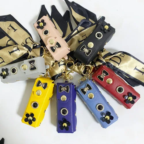 Vista 5 de Llavero de lápiz labial, estuche de cuero para brillo de labios, llavero para lápiz capítulo, accesorios, clips, decoración de llaves de coche