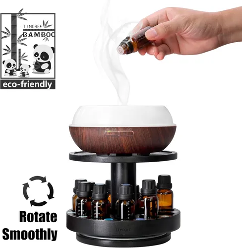 Vista 4 de TJ.MOREE Bamboo Essential Oil Organizer 2-Tier Carousel Holder, Black Bamboo Material, Fits 5 ml to 30 ml Essential Oil Bottles, Suitable for Home