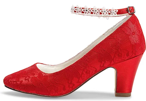 Vista 4 de JIAJIA 62311A - Zapatos de novia para mujer, punta cerrada, tacón grueso, con encaje de satén, zapatos de boda con flores de satén