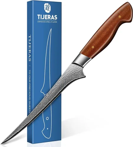 Vista 7 de TIJERAS Cuchillo de chef japonés, cuchillo de cocina Santoku de Damasco, 7 pulgadas, Damasco de 67 capas, cuchillos de chef profesionales afilados
