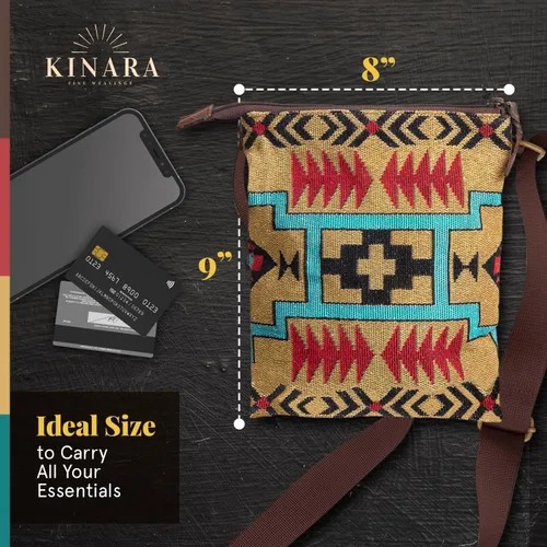 Vista 6 de Kinara Bolso cruzado tejido, diseño nativo americano del suroeste, patrón hermoso y único, tejido fino, elegante y funcional