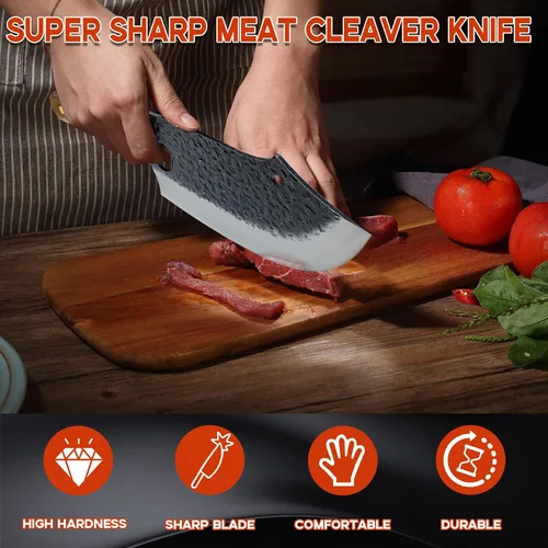 Vista 5 de Cortador de carne para cortar carne, picador profesional de huesos con funda, cuchillo de chef vikingo con mango de espiga completa, cuchillo