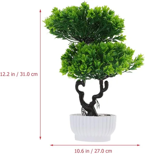 Vista 7 de Happyyami 2 piezas de árbol bonsái artificial en maceta, pino japonés sintético, plantas falsas en maceta para el hogar, oficina, escaparate