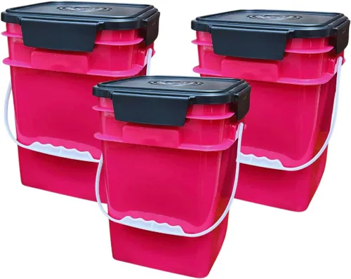 Vista 4 de House Naturals Cubo cuadrado de grado alimenticio de 4 galones con asas de plástico y tapa (paquete de 3) recipientes fabricados en Estados Unidos