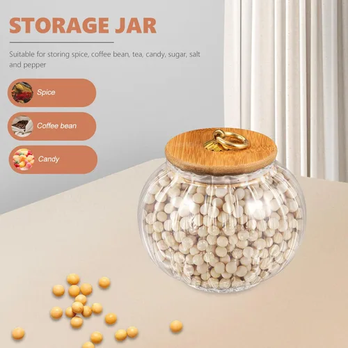 Vista 4 de Hemoton Tarro de almacenamiento de vidrio en forma de calabaza con tapa de bambú, recipiente hermético transparente de 27 onzas para organizar café