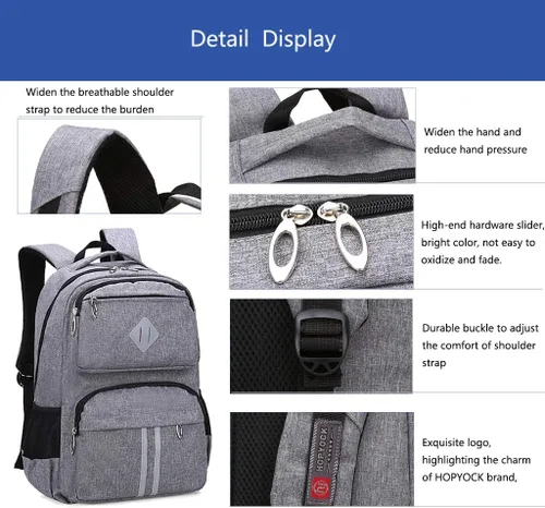 Vista 6 de HOPYOCK Mochilas para niños con múltiples bolsillos para escuela primaria y media para niños con diseño reflectante Gris 01 XL Mochilas tipo mochila