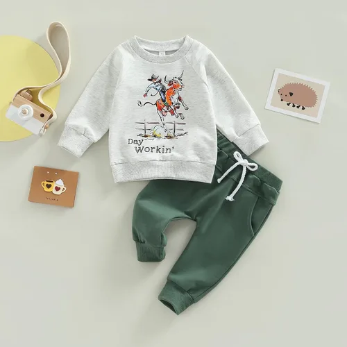 Vista 2 de Conjunto de ropa de 2 piezas para bebé y niño pequeño con estampado de vaca