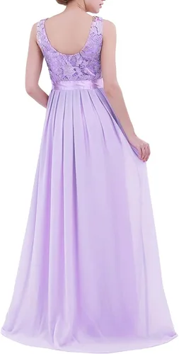 Vista 3 de Hularka Vestido largo de gasa de encaje floral para mujer