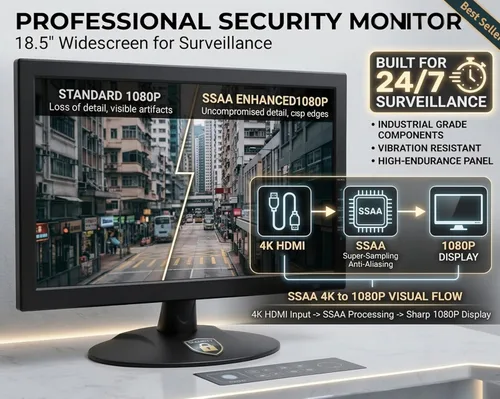 Vista 2 de 101AV 18.5 "Monitor de seguridad LED profesional HDMI VGA y BNC Entrada Audio Video Pantalla PC Monitor w/Altavoz para CCTV DVR Oficina y Hogar