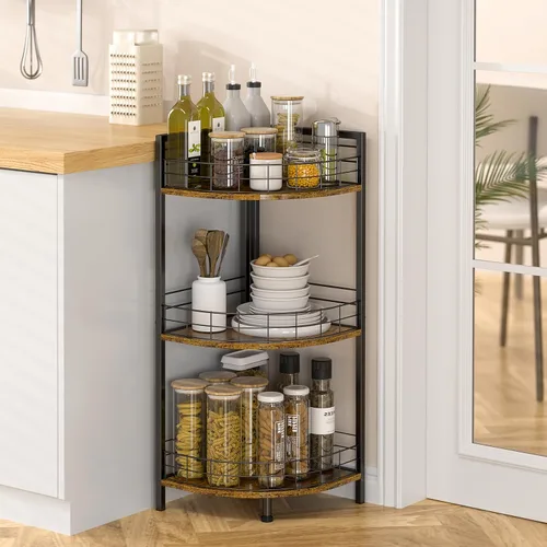 Vista 3 de DAOUTIME Estante de pie para baño, soporte de esquina de 3 niveles, estantes independientes, soporte de esquina curvado triangular para espacio