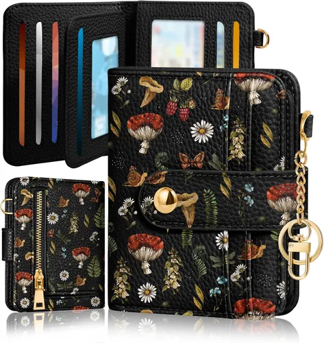 Vista 12 de Bistup Cartera para Mujeres Pequeña y Bonita Cartera de Tarjetas de Cuero Genuino RFID con Llavero para Damas Adolescentes Niñas Plegable