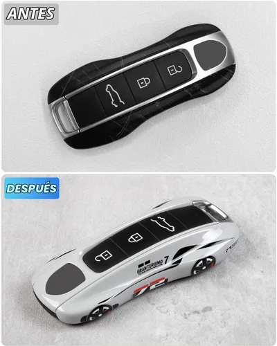 Vista 6 de Funda para llaves Porsche Panamera 911, llavero de protección de llave de coche para Porsche Cayenne Taycan Gris