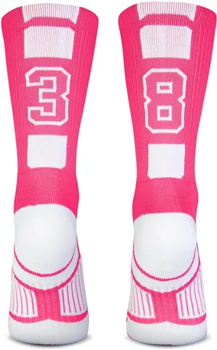 Vista 7 de ChalkTalkSPORTS Calcetines de equipo personalizados - Calcetines con números rosados Elige tu número