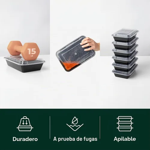 Vista 6 de Recipientes para comida preparada Enther 12 Pack 1 compartimento con tapa única, contenedores de almacenamiento de alimentos Bento, libres de BPA