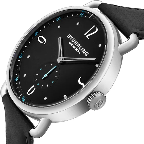 Vista 4 de Stührling Original 'Symphony' Reloj de vestir de cuarzo de acero inoxidable y cuero para hombre (Modelo 857)