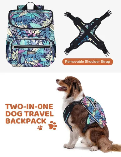 Vista 2 de BAGLHER Mochila de viaje para perros – Mochila de viaje desmontable para mascotas, bolsa para perros para viajar con 2 cuencos plegables de silicona