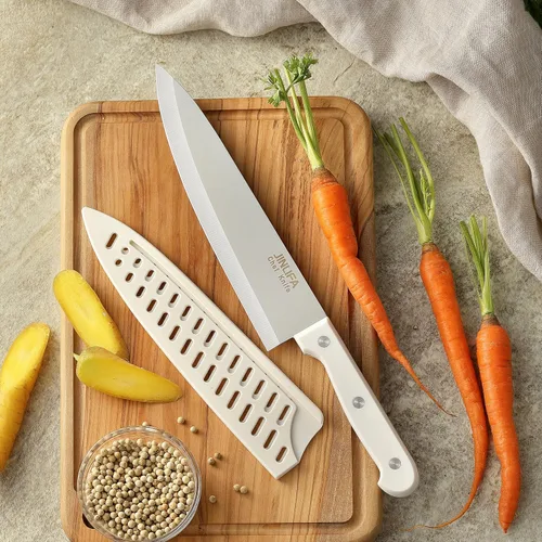 Vista 9 de Cuchillo de chef de 8 pulgadas, cuchillo de cocina de acero inoxidable con funda protectora para cuchillo, cuchillo de rebanar ultra afilado