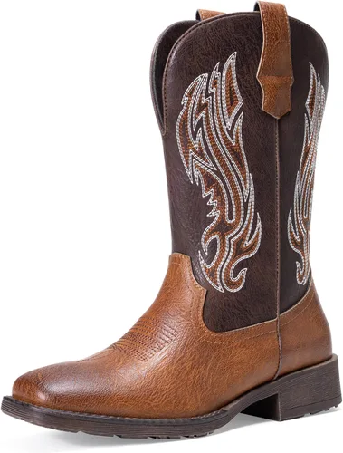Vista 11 de Jousen Botas Vaqueras para Hombres con Bordado, Botas Occidentales Retro de Punta Cuadrada para Hombre, Botas Vaqueras Para Hombre