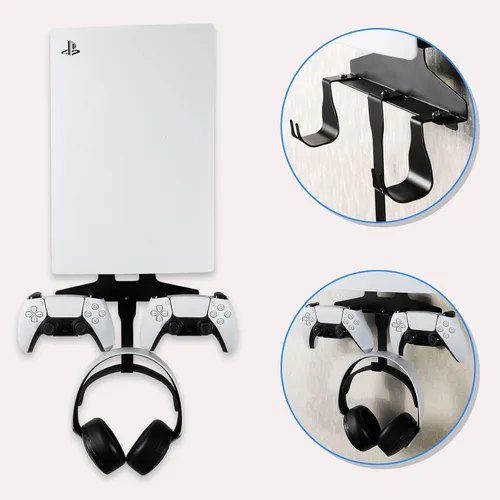 Vista 7 de PS5 Wall Mount, Wall Bracket for PlayStation 5 (Disc and Digital Edition) with Detachable Controller Holder & Headphone Hanger, Stealth Mount for