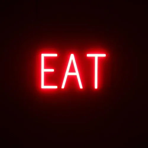 Vista 33 de SpellBrite Letrero EAT Letrero de neón para comer con luz LED azul, 13.1 x 6.3 pulgadas