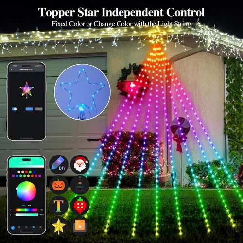 Vista 4 de FANCILLUMA Luces de Cadena de Estrella para Decoraciones de Navidad de Exterior de 11.8 pies, Control Remoto de Aplicación Inteligente RGB que