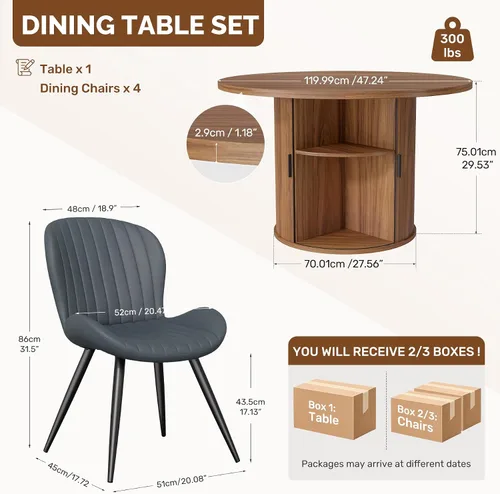 Vista 153 de Miereirl Moderno juego de comedor de 5 piezas para mesa redonda de madera de 4,31.5 pulgadas con estante de almacenamiento semiabierto y puerta