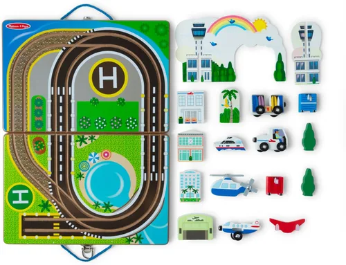 Vista 4 de Melissa & Doug Juego de aeropuerto para llevar, vehículos, pistas incorporadas para niños y niñas de 3 años en adelante - Certificado FSC