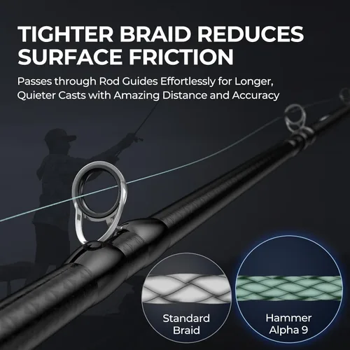 Vista 7 de KastKing Hammer Alpha 9 UHMWPE - Línea de pesca trenzada, fabricada en los Estados Unidos, fuerte y suave, redonda, 9 portadores, línea de pesca