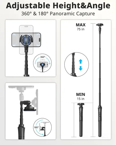 Vista 4 de UBeesize Trípode magnético de 72 pulgadas para iPhone con control remoto, soporte extensible para teléfono celular, compatible con MagSafe, trípode