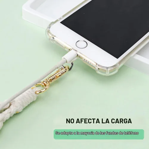 Vista 4 de Correa de muñeca estilo bohemio con macramé para teléfono, cordón para teléfono celular con pestaña de anclaje, llavero con dije para muñeca, cadena