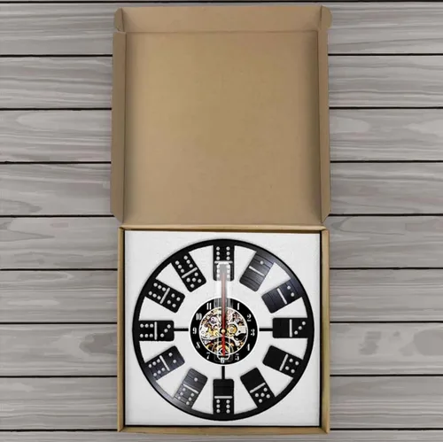 Vista 5 de Reloj de pared de 11.8 in, diseño de dominó chino y números, disco de vinilo, rectangular, decoración de dominó para sala de juegos, Pai Gow, juego