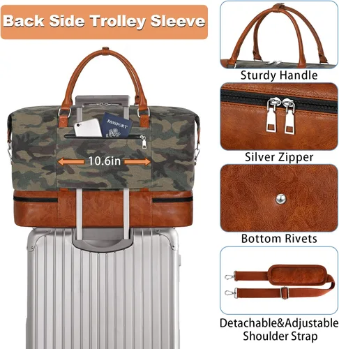 Vista 3 de IBFUN Bolsas de viaje de fin de semana para mujer, bolsa grande de fin de semana con compartimento impermeable para zapatos, bolsa de aseo