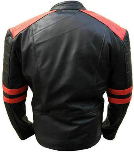 Vista 4 de Cafe Racer - Chaqueta para hombre, diseño de rayas rojas, acolchada, vintage, de cuero negro