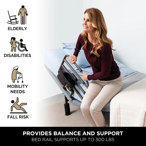 Vista 4 de Stander Wonder Click - Riel de cama extensible para marcos de cama ajustables de madera, riel de protección extraíble para adultos mayores