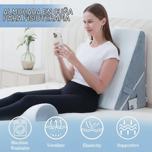 Vista 7 de 3 piezas de almohada de cuña ortopédica para cama para dormir, postcirugía o para la espalda, el cuello y las rodillas, almohada de espuma