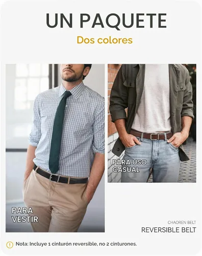 Vista 4 de CHAOREN Cinturón reversible para hombre, 1 pieza, cinturón de vestir de Negro/Marrón