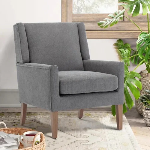 Vista 13 de COLAMY Silla moderna de ala para sala de estar, sillón tapizado de tela, sofá individual con asiento de salón y patas de madera para Beige