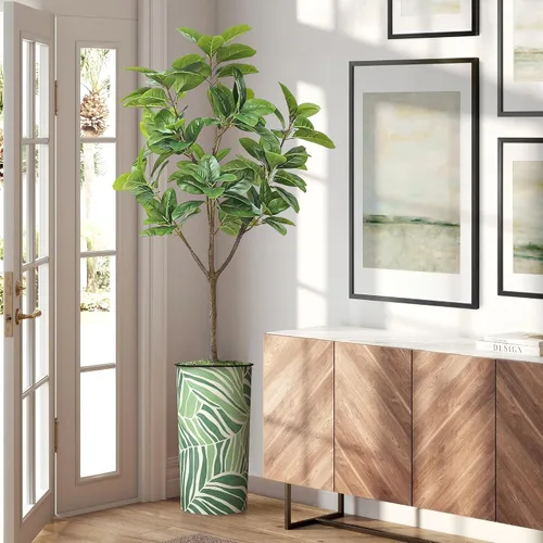 Vista 15 de Árbol artificial en macetero con diseño de hojas verdes, palmera tropical areca artificial de seda para decoración del hogar en interiores