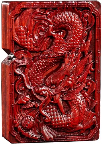 Vista 37 de Caja de carcasa de madera natural Huanghuali tallada en palisandro para módulo Zippo (oración budista)